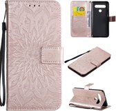 Voor LG K61 Geperst Afdrukken Zonnebloem Patroon Horizontale Flip PU Lederen Case Houder & Kaartsleuven & Portemonnee & Lanyard (Rose Goud)