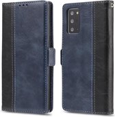 Voor Samsung Galaxy Note 20 Retro Textuur Contrast Kleur Splicing Horizontale Flip TPU + PU Leren Case met Kaartsleuven & Houder & Portemonnee (Blauw)