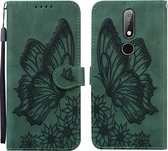 Voor Nokia 2.4 Retro Skin Feel Butterflies Embossing Horizontale Flip Leather Case met houder & kaartsleuven & portemonnee (groen)