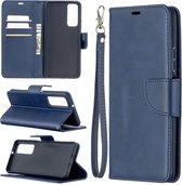 Voor Huawei P smart 2021 / Y7a Retro Lambskin Texture Pure Color Horizontale Flip PU Leather Case met Houder & Kaartsleuven & Portemonnee & Lanyard (Blauw)