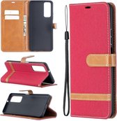 Voor Huawei P smart 2021 / Y7a Lite Kleuraanpassing Denim Textuur Horizontale Flip Leren Case met Houder & Kaartsleuven & Portemonnee & Lanyard (Rood)