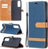 Voor Huawei P smart 2021 / Y7a Lite Kleuraanpassing Denim Textuur Horizontale Flip Leren Case met Houder & Kaartsleuven & Portemonnee & Lanyard (Donkerblauw)