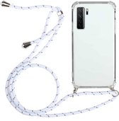 Voor Huawei P40 Lite 5G Four-Corner Anti-Fall transparante TPU beschermhoes met lanyard (wit)