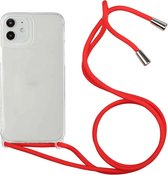 Schokbestendig ultradunne TPU + acryl beschermhoes met lanyard voor iPhone 12 Pro Max (rood)