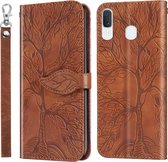 Voor Samsung Galaxy A40 Life of Tree Embossing Pattern Horizontale Flip lederen tas met houder & kaartsleuf & portemonnee & fotolijst & lanyard (bruin)