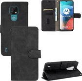 Voor Motorola Moto E7 Effen Kleur Huid Voel Magnetische Gesp Horizontale Flip Kalf Textuur PU Lederen Case met Houder & Kaartsleuven & Portemonnee (Zwart)