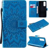 Voor Huawei P Smart 2021 Sun Embossing Pattern Horizontale Flip Leather Case met Card Slot & Holder & Wallet & Lanyard (Blue)