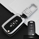 Auto Lichtgevende All-inclusive Zinklegering Sleutel Beschermhoes Sleutel Shell voor Hyundai F Stijl Vouwen 3-knop (Zilver)