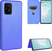 Voor Samsung Galaxy A91 / M80s / S10 Lite Koolstofvezel Textuur Magnetische Horizontale Flip TPU + PC + PU lederen tas met touw & kaartsleuf (blauw)