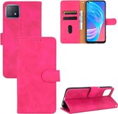 Voor OPPO A72 5G / A73 5G Effen kleur Huidgevoel Magnetische gesp Horizontale flip kalftextuur PU lederen tas met houder & kaartsleuven & portemonnee (Rose Red)