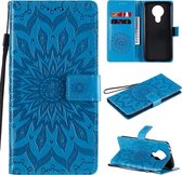 Voor Nokia 3.4 Sun Embossing Pattern Horizontale Flip Leather Case met Card Slot & Holder & Wallet & Lanyard (Blue)