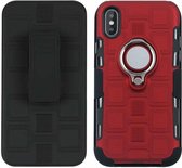 Voor iPhone X 3 in 1 Cube PC + TPU beschermhoes met 360 graden draaien zilveren ringhouder (rood)