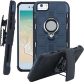 Voor iPhone 6/7/8 3 in 1 kubus pc + TPU beschermhoes met 360 graden draaien zilveren ringhouder (marineblauw)