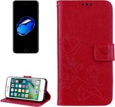 Fro iPhone 8 & 7 Roses Pressed Flowers Pattern Flip Leather Case met houder & kaartsleuven & portemonnee (rood)