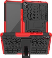 Voor Lenovo Tab M8 (2020) TB-8705F 8.0 inch Bandentextuur Schokbestendig TPU + PC beschermhoes met houder (rood)