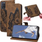 Voor OPPO A52 / A72 / A92 Retro Skin Feel Butterflies Embossing Horizontale Flip Leather Case met houder & kaartsleuven & portemonnee (bruin)