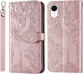 Life of Tree Embossing Pattern Horizontale Flip Leren Case met Houder & Kaartsleuf & Portemonnee & Fotolijst & Lanyard Voor iPhone XR (Rose Gold)