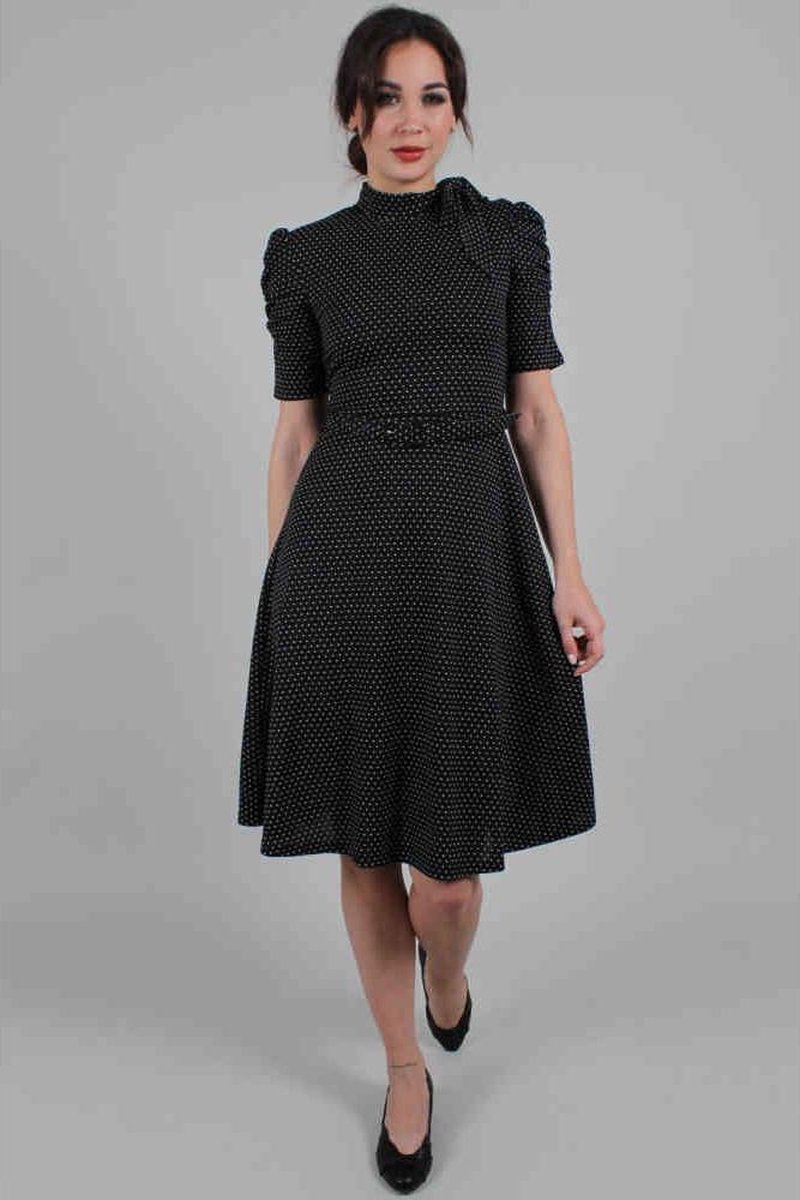 Voodoo Vixen Posie Polka Dot Tie-neck Dames Midi-jurk - zwart - XXL