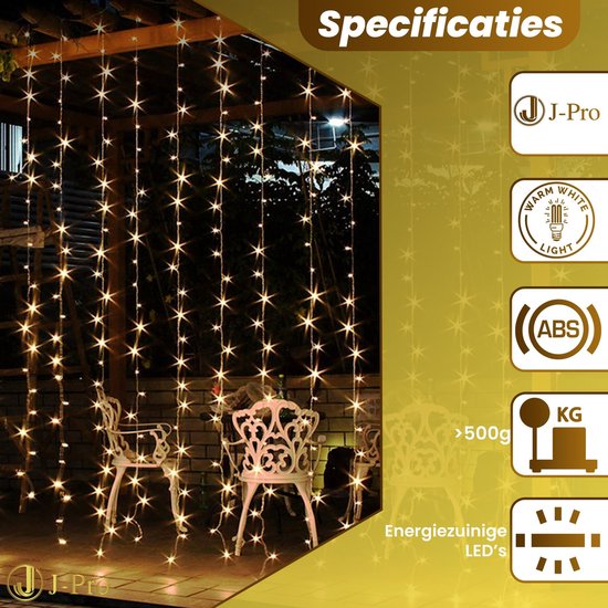 J-Pro Curtain Light 3x2m Lichtsnoer op Netstroom - Tuinverlichting LED - Lichtslinger - LED Lichtgordijn 3x2m - J-Pro
