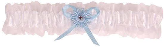 Jarretière blanche avec fleur bleue et strass