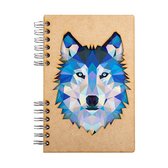 KOMONI - Duurzaam houten Notitieboek - Dagboek -  Gerecycled papier - Navulbaar -  A5 - Gelinieerd -  Wolf