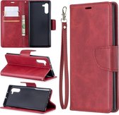 Retro lamsvacht textuur pure kleur horizontale flip pu lederen tas met houder & kaartsleuven & portemonnee & lanyard voor Galaxy Note10 (rood)