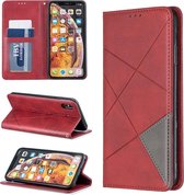 Ruit textuur horizontale flip magnetische lederen tas met houder en kaartsleuven en portemonnee voor iphone xs max (rood)