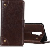 Voor OPPO A9 (2020) koperen gesp nappa textuur horizontale flip lederen tas met houder & kaartsleuven & portemonnee (koffie)