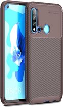 Carbon Fiber Texture Shockproof TPU Case voor Huawei Nova 5i / P20 lite 2019 (Bruin)