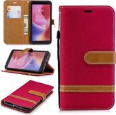 Kleuraanpassing Denim Texture lederen tas voor Xiaomi Redmi 6 / 6A, met houder & kaartsleuven & portemonnee & lanyard (rood)