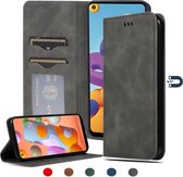 Voor Samsung Galaxy A21 (EU) Retro Skin Feel Business Magnetische horizontale flip lederen tas (donkergrijs)