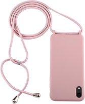 Voor iPhone XR Candy Color TPU beschermhoes met draagkoord (donkerroze)