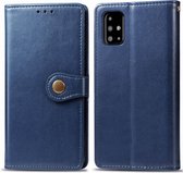 Voor Galaxy A71 retro effen kleur lederen gesp mobiele telefoon bescherming lederen tas met fotolijst & kaartsleuf & portemonnee & beugel functie (blauw)