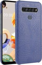 Voor LG K61 Shockproof Crocodile Texture PC + PU Case (Blauw)