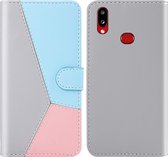 Voor Galaxy A10s Tricolor stiksels Horizontaal Flip TPU + PU lederen tas met houder & kaartsleuven & portemonnee (grijs)