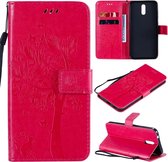 Voor Nokia 2.3 Tree & Cat reliÃ«fpatroon Horizontale flip lederen tas met houder & kaartsleuven & portemonnee & lanyard (rose rood)