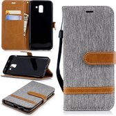 Kleurafstemming Denim Texture Leather Case voor Galaxy J6, met houder & kaartsleuven & portemonnee & lanyard (grijs)