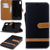 Kleurafstemming Denim Texture Leather Case voor iPhone XR, met houder & kaartsleuven & portemonnee & lanyard (zwart)