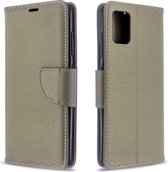 Voor Galaxy A51 Litchi Texture Pure Color Horizontale Flip PU Leather Case met houder & kaartsleuven & Wallet & Lanyard (grijs)