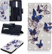 3D Gekleurd Tekenpatroon Horizontale Flip Leren Case voor Nokia 5.1, met houder & kaartsleuven & portemonnee (vlinders)