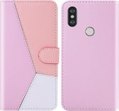 Voor Xiaomi Redmi Note 6 Pro Tricolor stiksels Horizontale Flip TPU + PU lederen tas met houder & kaartsleuven & portemonnee (roze)