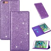 Voor iPhone 6 Plus ultradunne glitter magnetische horizontale flip lederen tas met houder en kaartsleuven (paars)