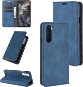 Voor OnePlus Nord Retro-skin Business magnetische zuignap lederen hoes met houder & kaartsleuven & portemonnee (donkerblauw)