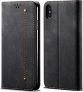 Voor iphone xs max denim textuur casual stijl horizontale flip lederen tas met houder en kaartsleuven en portemonnee (zwart)