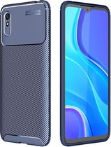 Voor Geschikt voor Xiaomi Redmi 9A koolstofvezel textuur schokbestendig TPU-hoesje (blauw)