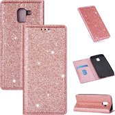 Voor Samsung Galaxy J6 (2018) / A8 (2018) Ultradunne Glitter Magnetische Horizontale Flip Leren Case met Houder & Kaartsleuven (Rose Goud)