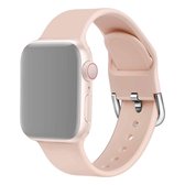 Voor Apple Watch Series 5 & 4 44mm / 3 & 2 & 1 42mm effen kleur siliconen vervangende polsband horlogeband met metalen gesp, maat: L (zandroze)