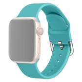 Voor Apple Watch Series 5 & 4 44mm / 3 & 2 & 1 42mm effen kleur siliconen vervangende polsband horlogeband met metalen gesp, maat: S (mintgroen)