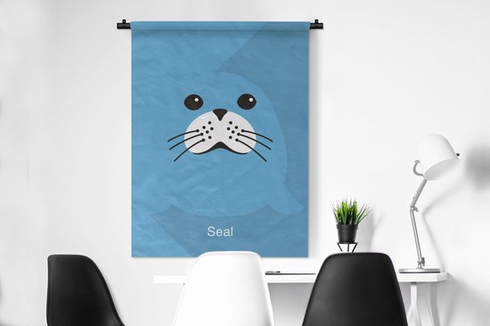 Tapisserie Illustration d'un lion de mer - Une illustration d'un lion de mer en bleu Tapisserie de coton 90x120 cm - Tapisserie avec photo