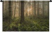 Wandkleed Mistig bos - Mistig bos met dennenbomen Wandkleed katoen 60x40 cm - Wandtapijt met foto